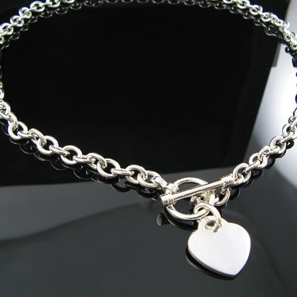 Genuine 18” Solid .925 Sterling Silver Toggle Heart Necklace - Picture 1 of 3